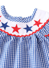 Stars & Gingham Plaid Blue Red Stars Girls Set - ARIA KIDS