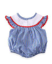 Stars & Gingham Plaid Blue Red Stars Baby Romper Bubble - ARIA KIDS