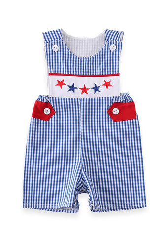 Stars & Gingham Plaid Blue Red Boys Jon Jon - ARIA KIDS