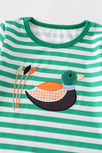 Green stripe duck applique girl romper - ARIA KIDS