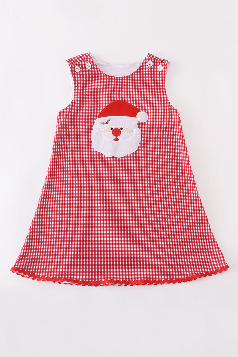 Red plaid Santa Claus applique girl dress - ARIA KIDS