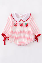 Pink candy cane embroidery girl romper - ARIA KIDS