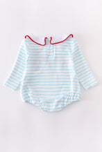 Blue candy cane embroidery boy baby romper
