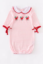 Pink candy cane embroidery girl baby gown