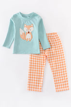 Yellow plaid fox applique boy set