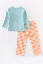 Yellow plaid fox applique boy set