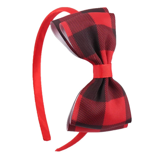 Buffalo Plaid Girls Bow Headband in Red & Black - ARIA KIDS