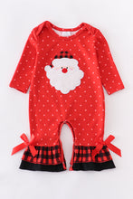 Red plaid Santa Claus applique girl romper