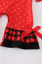 Red plaid Santa Claus applique girl romper