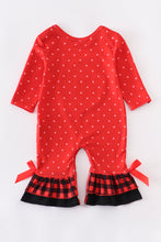 Red plaid Santa Claus applique girl romper