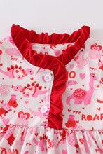 Red valentine's day dinosaur print dress