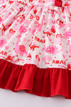 Red valentine's day dinosaur print dress