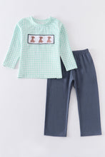 Three dogs embroidery plaid boy set
