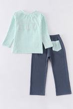 Three dogs embroidery plaid boy set