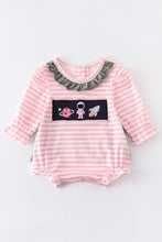 Pink astronaut embroidery stripe girl romper