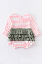 Pink astronaut embroidery stripe girl romper