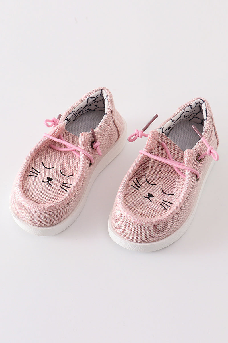 Pink cat canvas slip on shoes - ARIA KIDS
