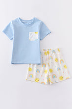 Blue sun rainbow print boy set