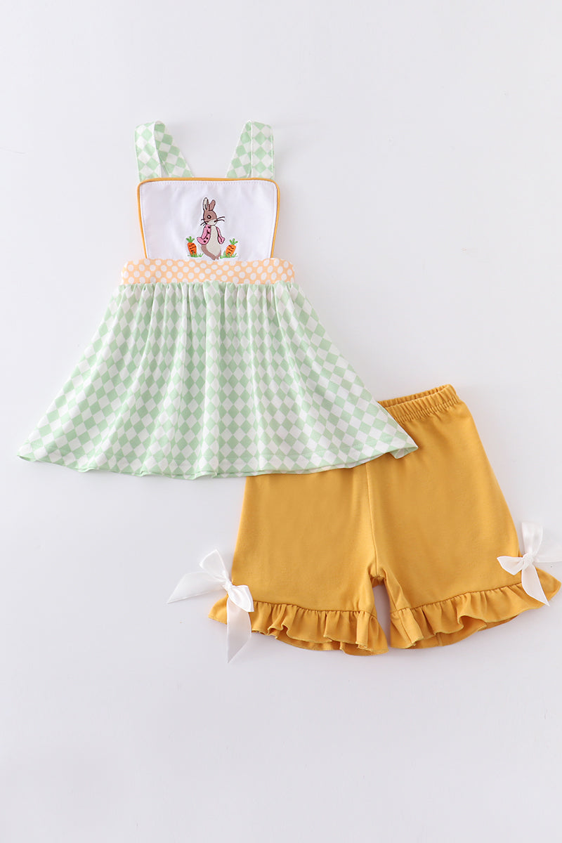 bunny embroidery girl shorts set