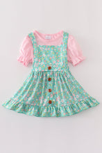 Green floral print girl dress set