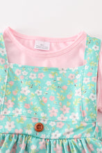 Green floral print girl dress set
