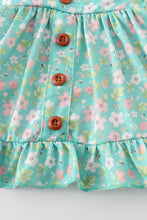 Green floral print girl dress set