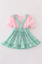 Green floral print girl dress set