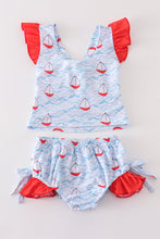 Sailboat print ruffle girl 2pc swimsuit - ARIA KIDS