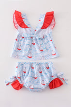 Sailboat print ruffle girl 2pc swimsuit - ARIA KIDS