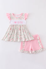Pink floral love mom embroidery girl set - ARIA KIDS
