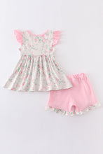 Pink floral love mom embroidery girl set - ARIA KIDS