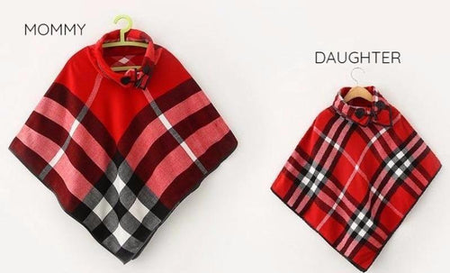 ARIA Red Plaid Poncho - Matching Mommy and Me 2-Pc Gift Set - ARIA KIDS