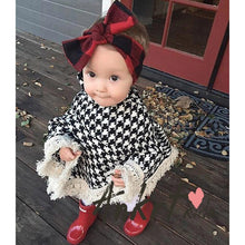 "Anaya" Black and White Checked Girls Poncho - ARIA KIDS