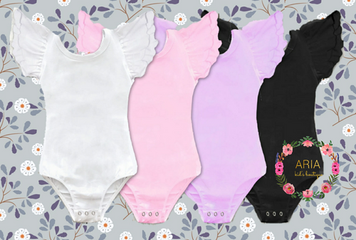 Flutter Sleeve Rompers in 5 Solid Blank colors - ARIA KIDS