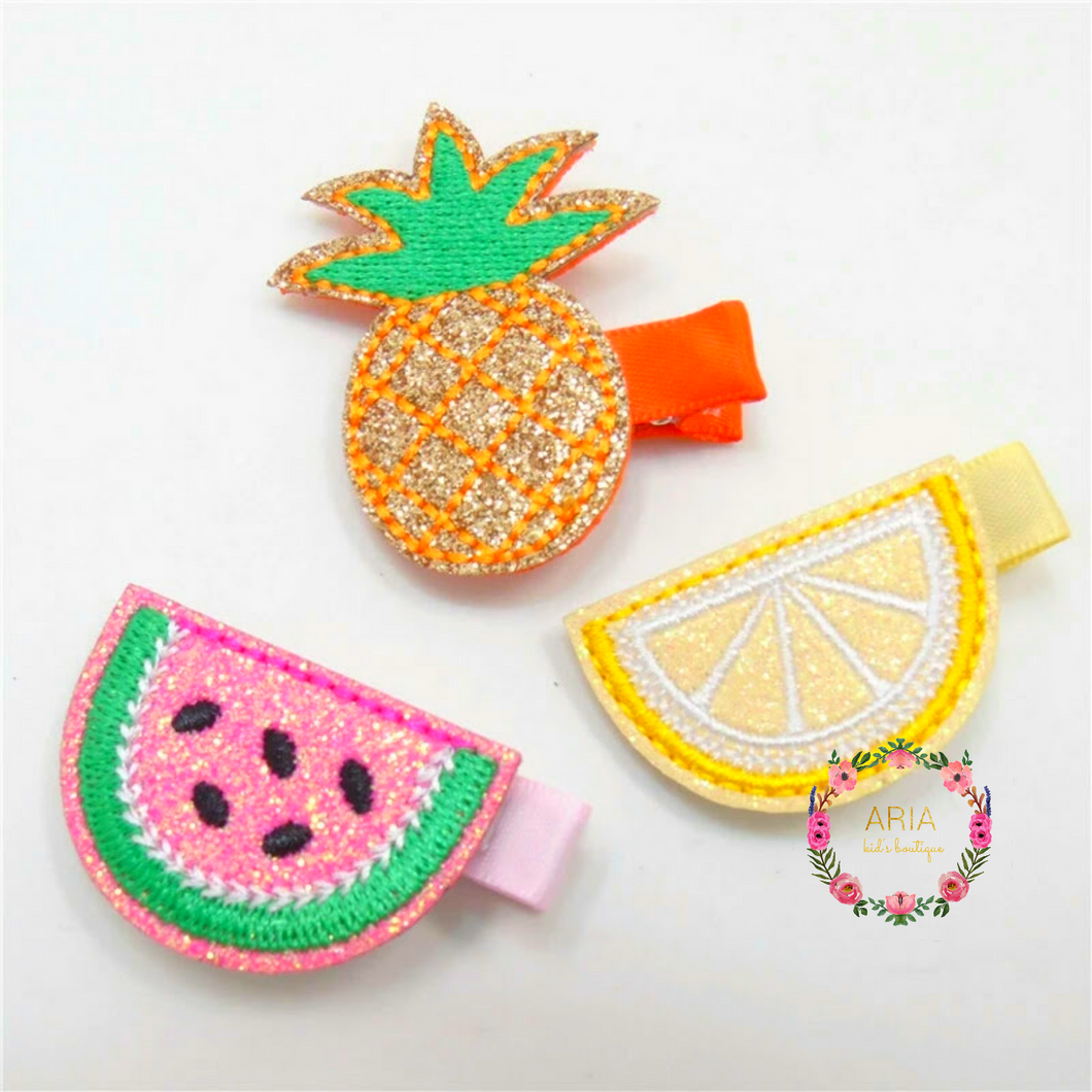 Summer Embroidered Hair Clips - Set of 3 - ARIA KIDS