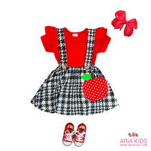 Apple Houndstooth Suspender Back to School Outfit - ARIA KIDS