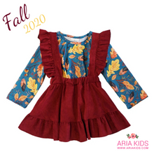 Teal Top with Maroon Suspender Skirt Set - ARIA KIDS