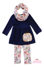 Navy & Pink Floral Pumpkin Pants 2-Piece Set - ARIA KIDS