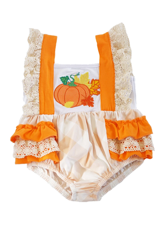 Orange Plaid Pumpkin Baby Romper - ARIA KIDS
