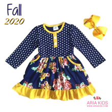 Alice Navy Floral Polka Dot Dress with 5" Hair Bow - ARIA KIDS