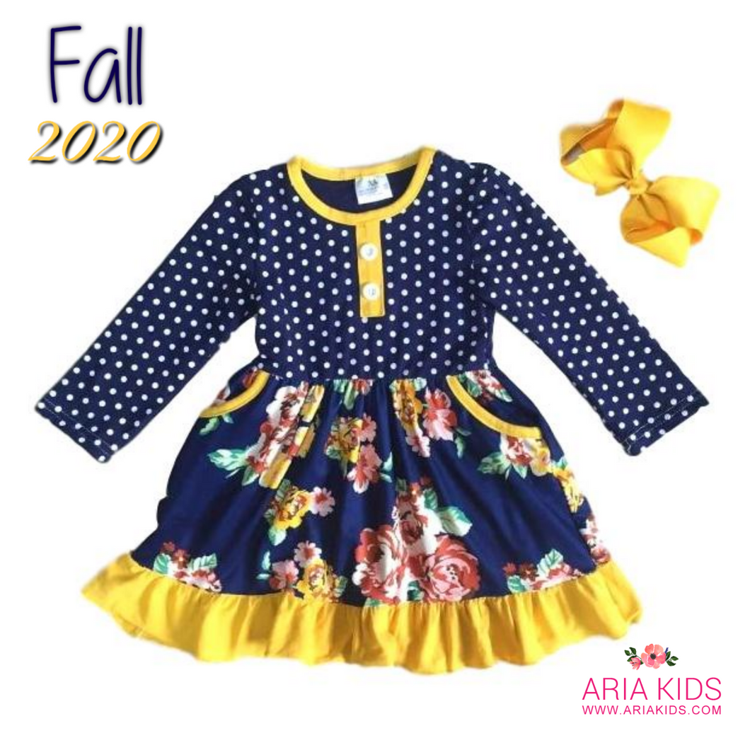 Alice Navy Floral Polka Dot Dress with 5
