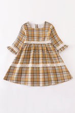 Coffee plaid lace tiered ruffle dress