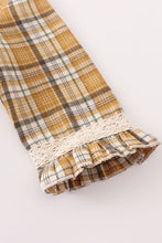 Coffee plaid lace tiered ruffle dress