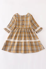 Coffee plaid lace tiered ruffle dress