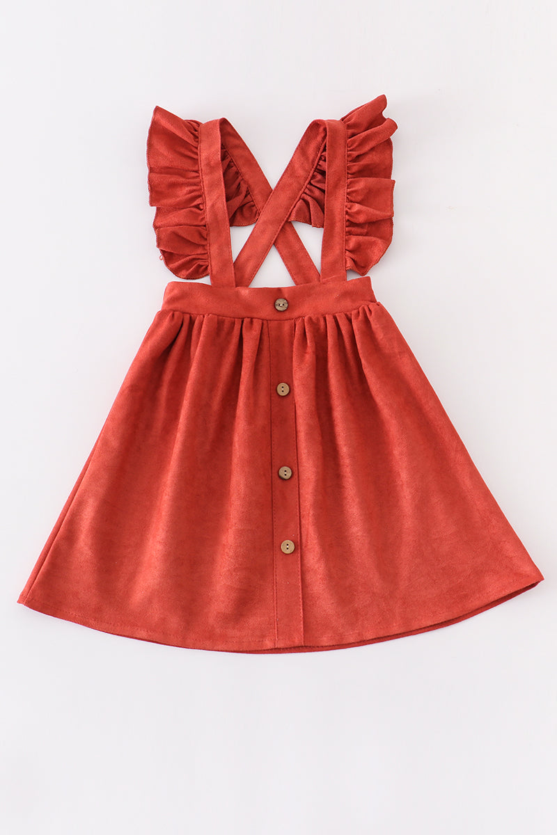 Rust ruffle suspender girl dress - ARIA KIDS
