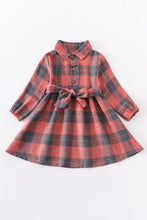 Red black vintage plaid girls dress