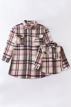 Beige plaid button down mommy & me shirt