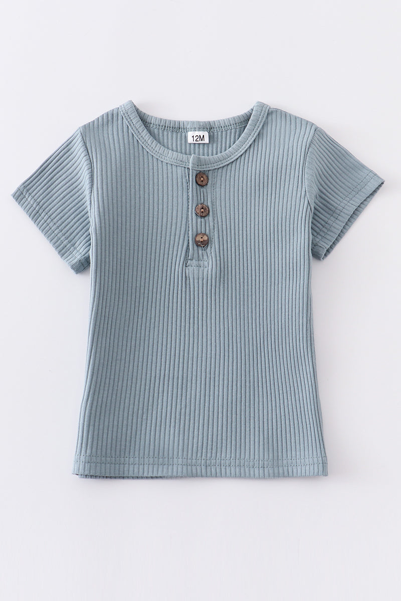 Blue buttons ribbed cotton top - ARIA KIDS