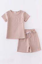 Beige ribbed cotton pocket shorts set - ARIA KIDS