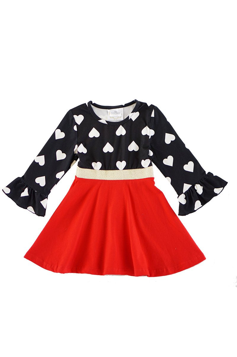 Heart Printed Bell Sleeve Dress - ARIA KIDS